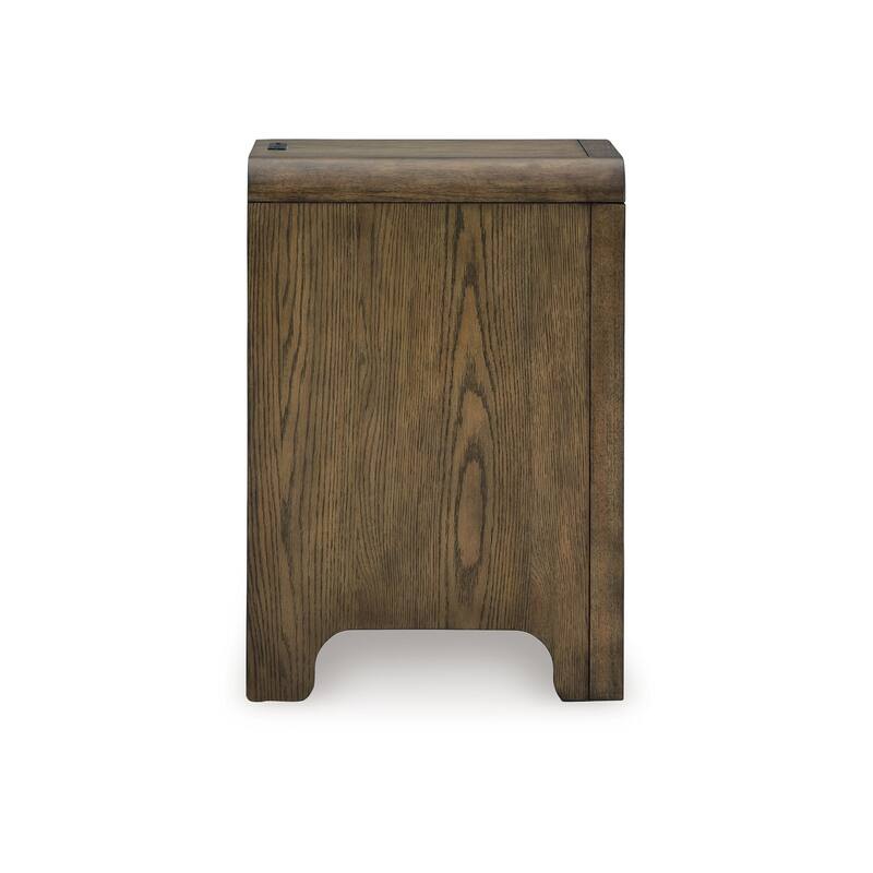 Accent Table, USB Charging Ports, 17 Inch Warm Brown Wood Veneer