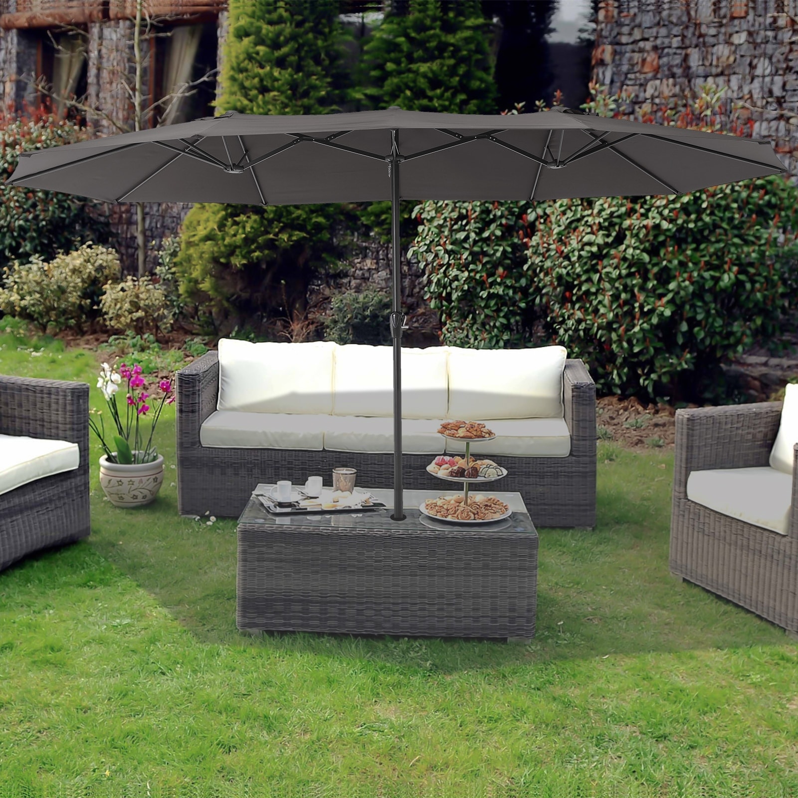 15FT Double Head Patio Umbrella,Outdoor Market Umbrella Double