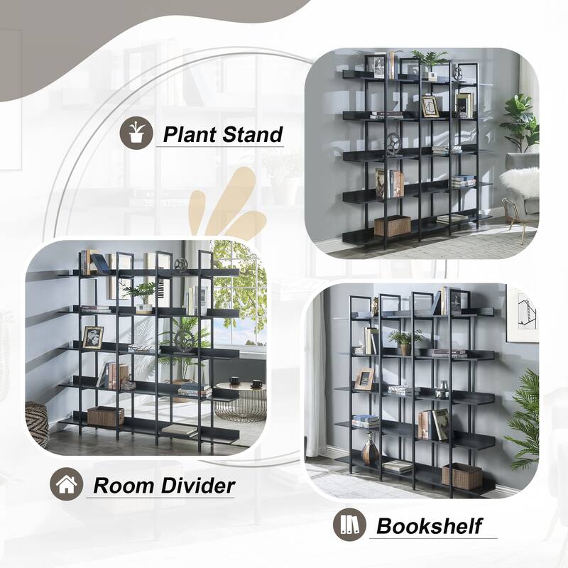 5 Tier Bookshelf Office Bookshelf Metal Frame MDF Board Industrial Style