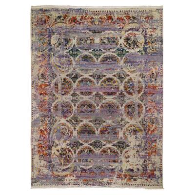 Hand Knotted Grey Modern and Contemporary with Wool & Sari Silk Oriental Rug (9' x 12') - 9' x 12'