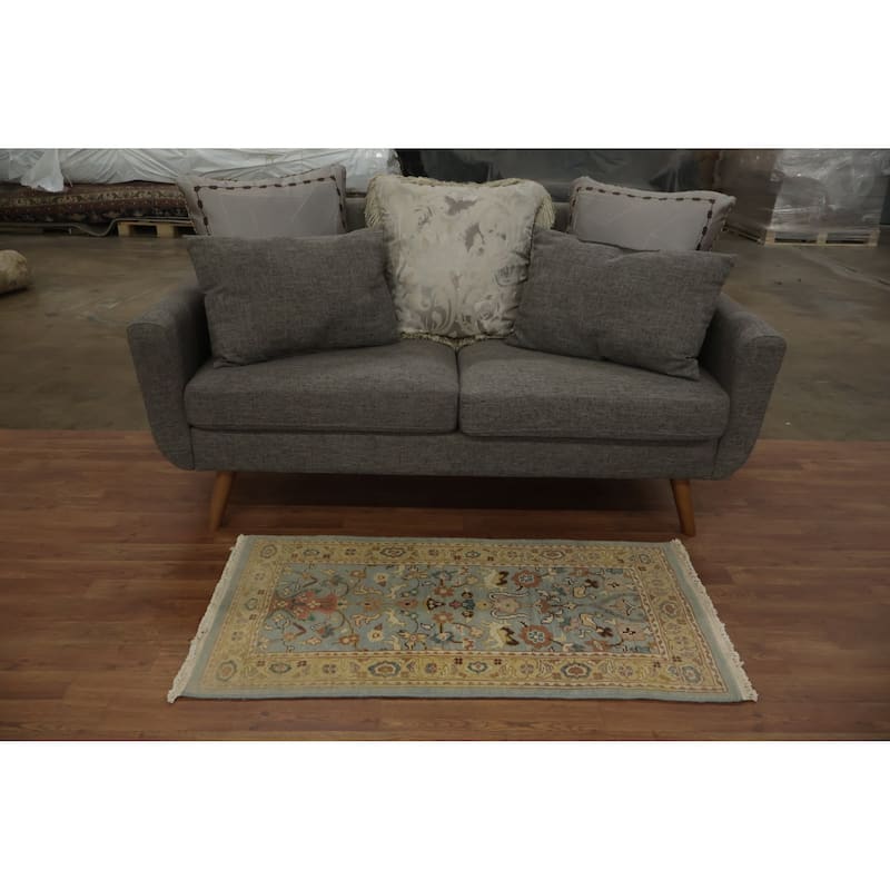 Hand Knotted Oriental 100% Wool Carpet Traditional All-Over Navy Blue & Blues Ziegler Area Rug - 4' 0'' X 2' 0''