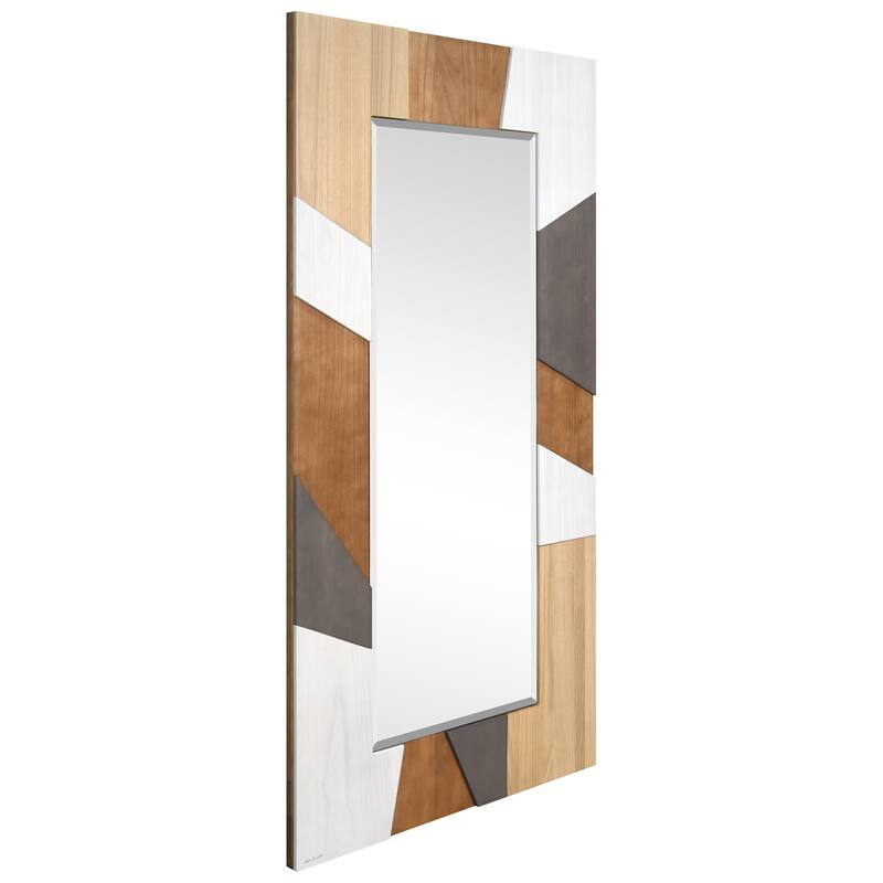 Geometric Blocks Hand Made Solid Paulownia Wood Beveled Leaner Mirror