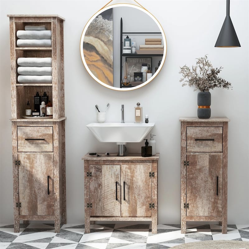 Rustic Barn Wood Bathroom Storage Under Sink Cabinet with Door and Shelf Space Saving Design - 23.5" L x 11.75" W x 23.5" H