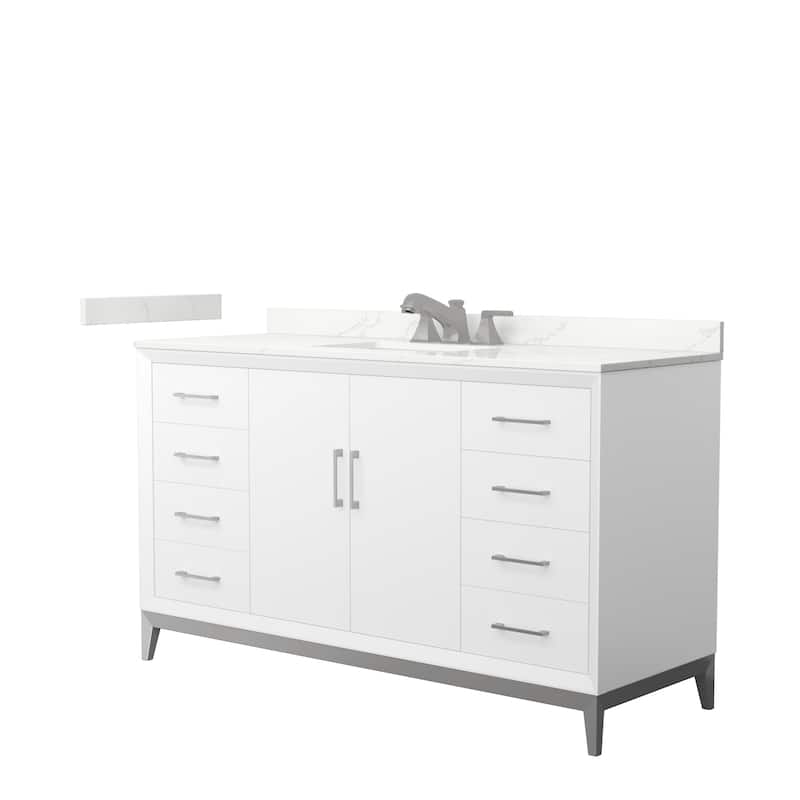 Amici 60-inch Single Vanity, Quartz Top - White, Nickel Trim, Giotto Quartz Top