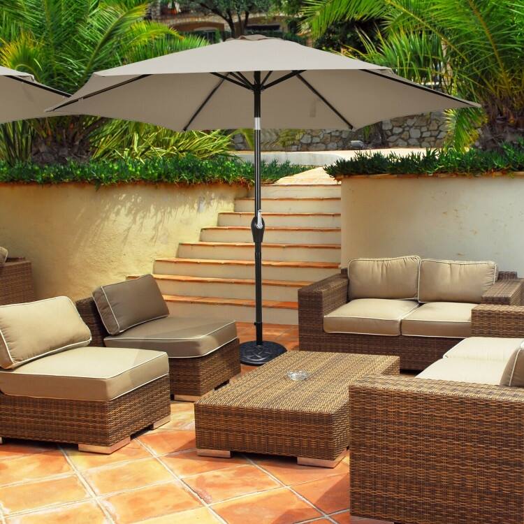 9-Foot Outdoor Market Patio Table Umbrella with Push-Button Tilt and Crank Lift for Sun Shade