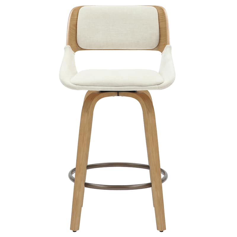 Mid-Century Modern Fabric and Wood 26" Counter Stool with Swivel, Set of 2 - Beige and Natural