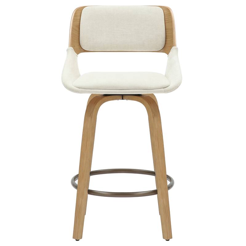 Mid-Century Modern Fabric and Wood 26" Counter Stool with Swivel, Set of 4 - Beige and Natural