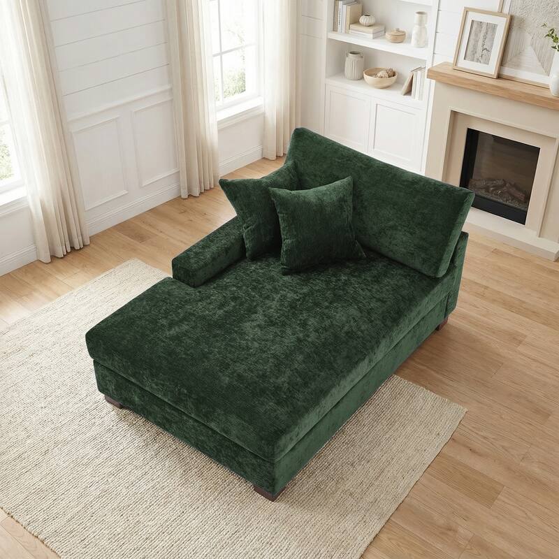 Plush Chenille Single Modular Sectional Sofa Chaise with Pillows