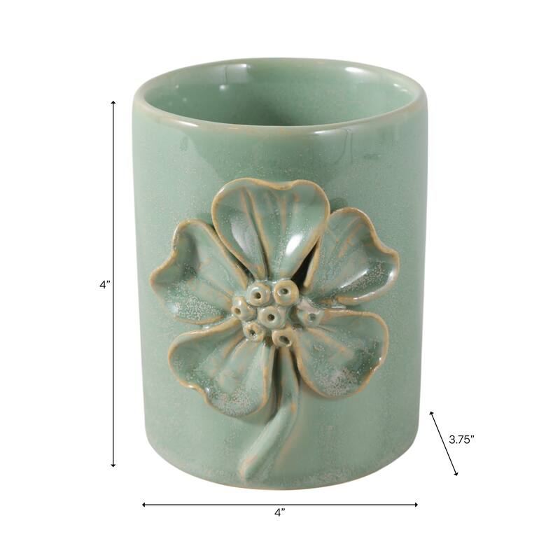 Ceramic Cute Pencil Cup Decorative Flower Office Desk Accessory