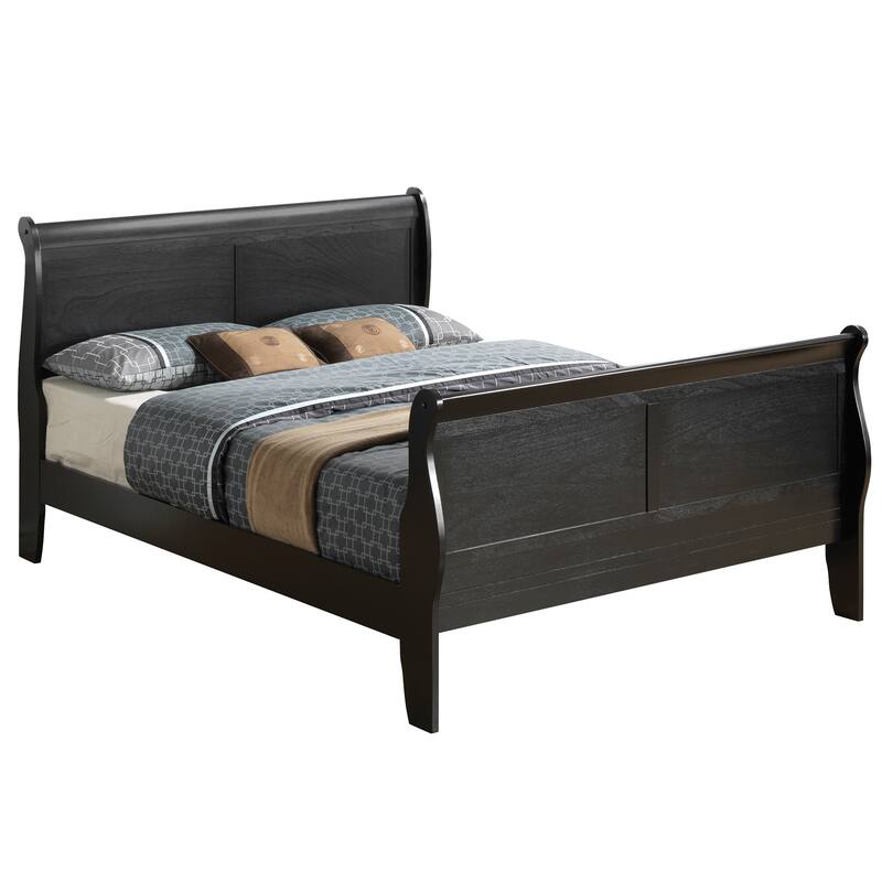 Wooden Sleigh Full Platform Bed - 90" - Black
