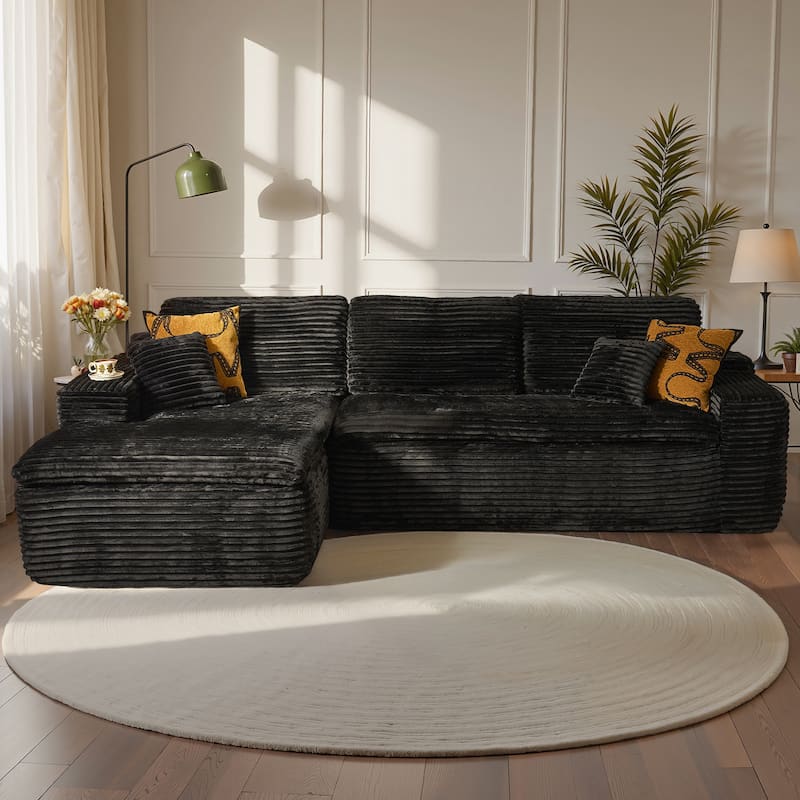 OVIOS No-Assembly L-Shaped Chaise Sofa - Left Chaise-Plush Black