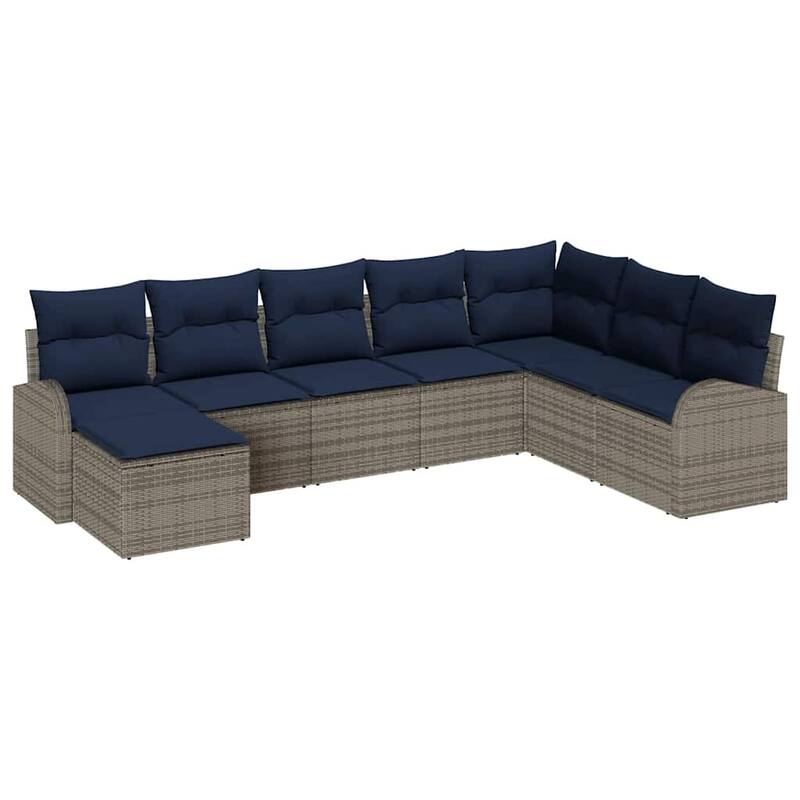 vidaXL 8/9 Garden Sofa Set with Cushions Black/Brown/Grey Poly Rattan - 113.8 x 70.5 x 27.2