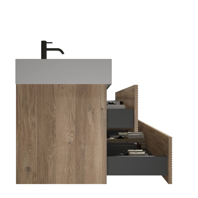 GDFStudio - Grace Wall-Mounted Bathroom Vanity with Engineered Quartz Sink & Soft Close Drawers, without Drainage and Faucet
