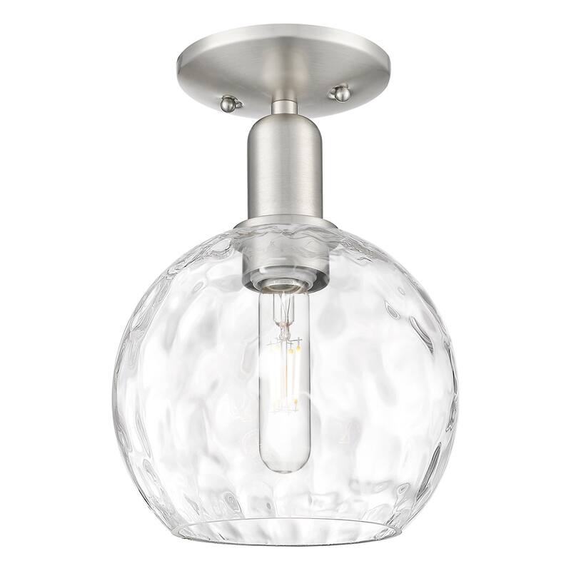 Innovations Lighting 716-1C-12-8 Athens Water Glass Semi-Flush Athens - Brushed Satin Nickel / Clear Water Glass