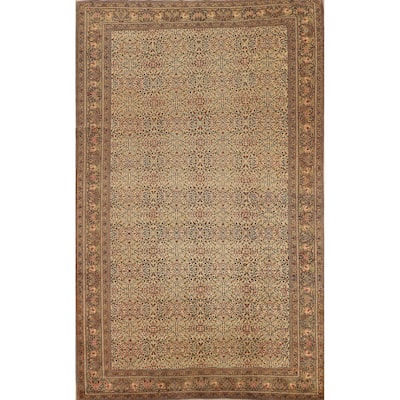 Floral Anatolian Turkish Vintage Rug Hand-Knotted Beige Wool Carpet - 6'5" X 9'5"