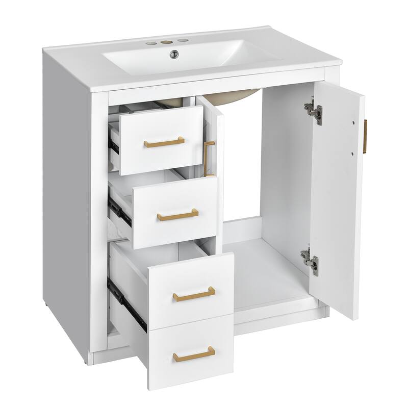 30" Wood Bathroom Vanity with Ceramic Sink and 3 Drawers