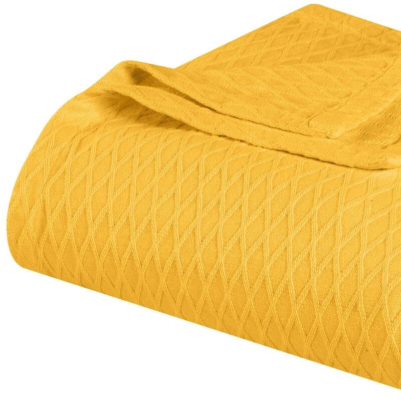 HomeRoots California King Yellow Cotton Woven Geometric Blanket