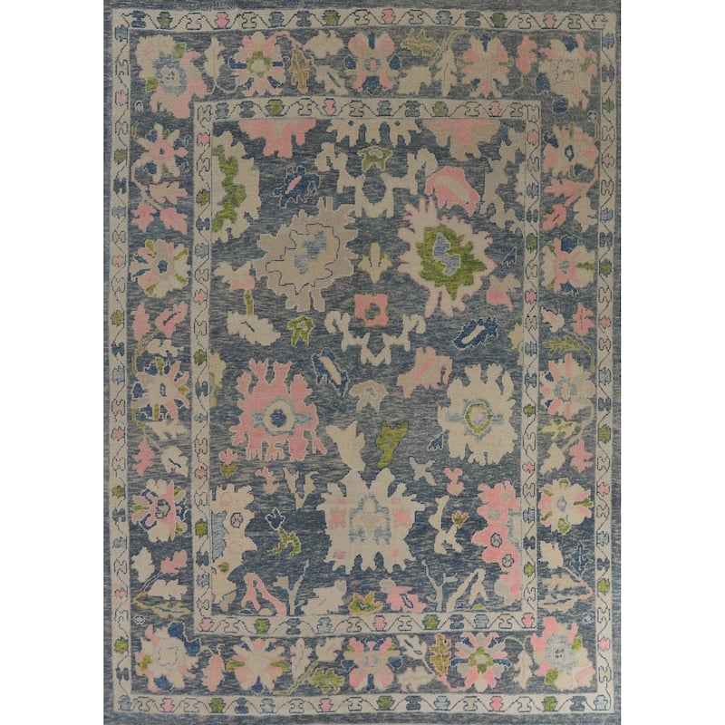 Hand Knotted Oriental 100% Wool Carpet Transitional All-Over Navy Blue & Blues Oushak Area Rug - 11' 7'' X 9' 3''