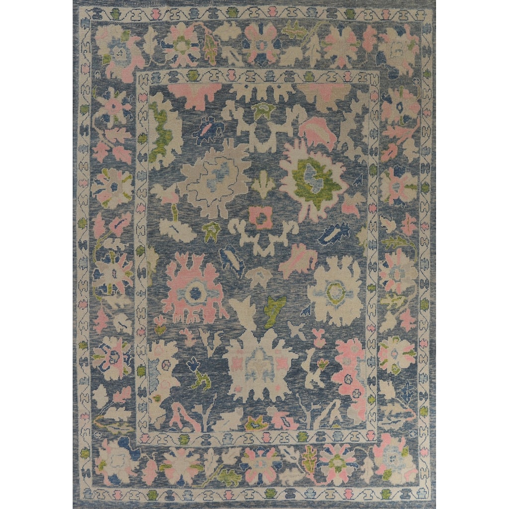 Hand Knotted Oriental 100% Wool Carpet Transitional All-Over Navy Blue & Blues Oushak Area Rug - 11' 7'' X 9' 3''