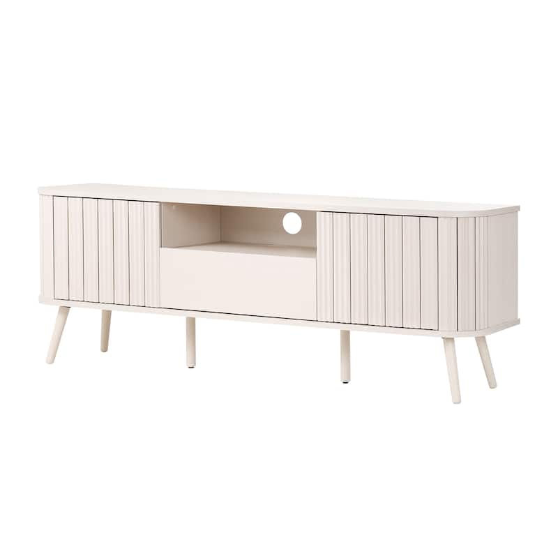Finley 70 in. Farmhouse Curved TV Stand with Drawer and Storage Doors Fits TVs up to 75 in. with Cable Management, by JONATHAN Y - Off-White