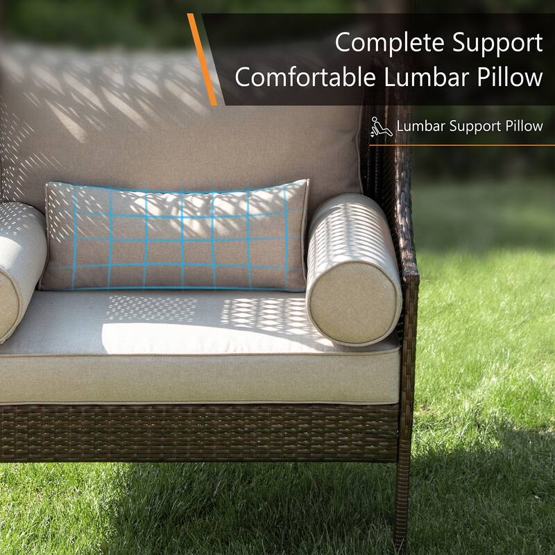 Single Rattan Sofa with Top Canopy, Elegant Wicker Couch for Outdoor