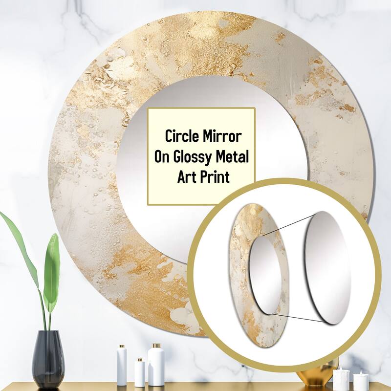 Designart "Fizzs Beige And Gold Fantasy" abstract Round Office Mirror - Beige Modern Mirror For Wall Décor