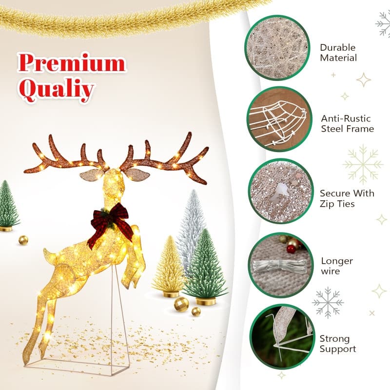 5FT Lighted Jumping Reindeer Christmas Decorations - Gold