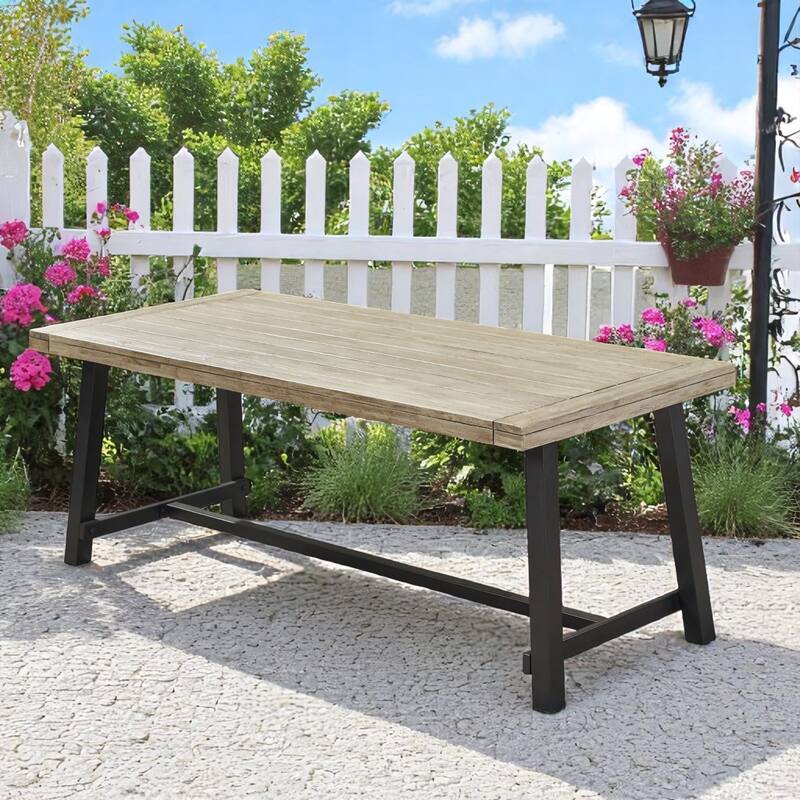 79" Outdoor Dining Table for 8, Industrial Patio Table with Metal Frame, Rectangular Garden Table for Backyard, Deck, or Porch