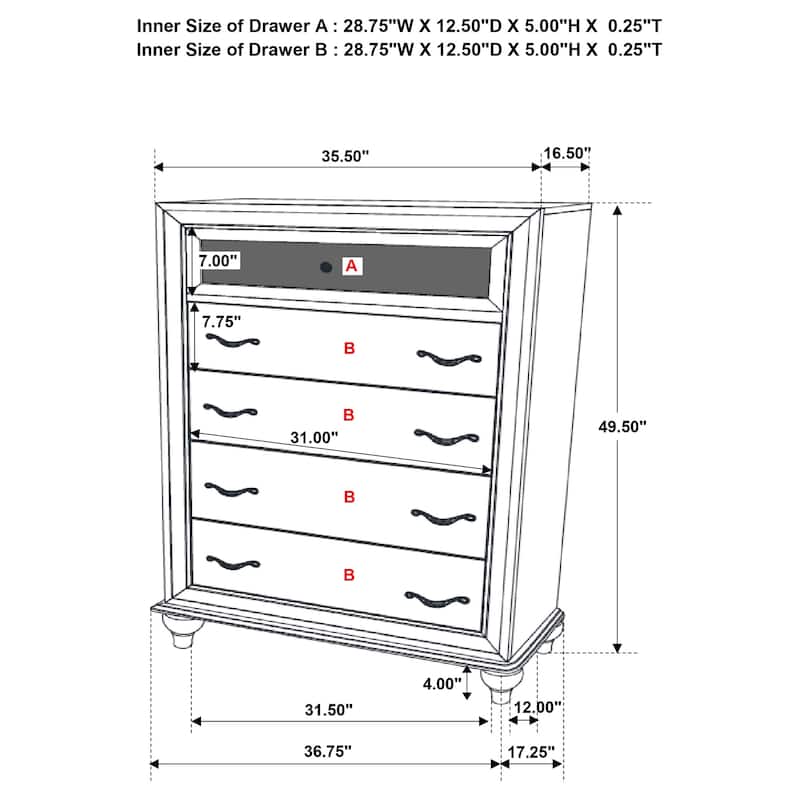 Barzini Modern Classic Wood 5-drawer Bedroom Chest