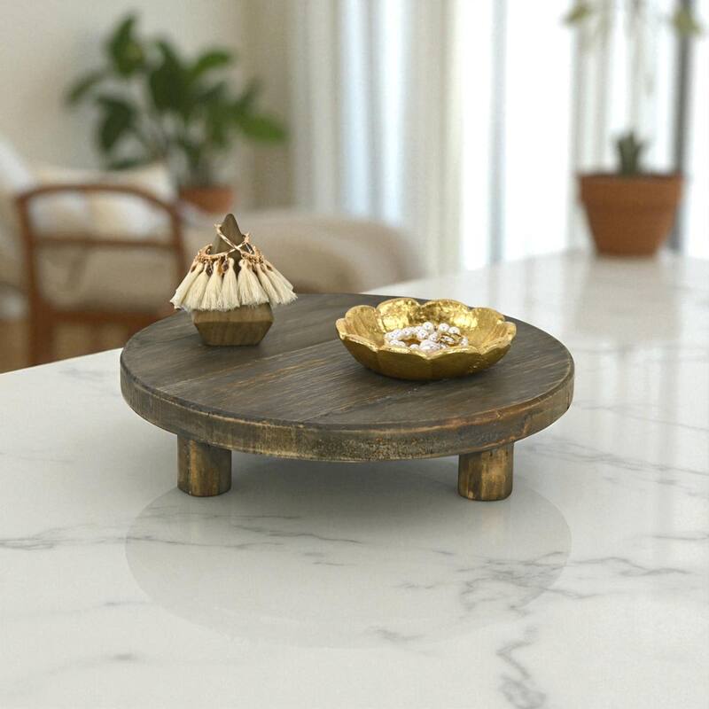 Luned 11.75" Diameter 3 Leg Wood Stand - Dark Brown - N/A - Brown