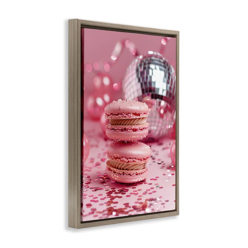 Stupell Pink Macaron Disco Framed Floater Canvas Wall Art Design By LSR Design Studio