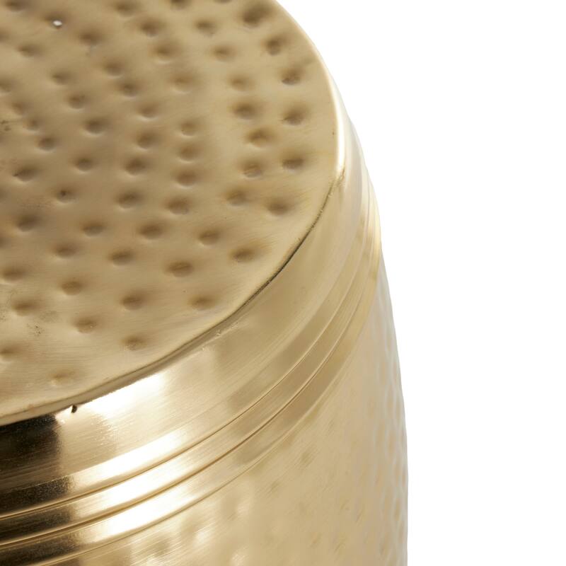 Gold or Silver Metal Hammered Drum Accent Table with Grooves