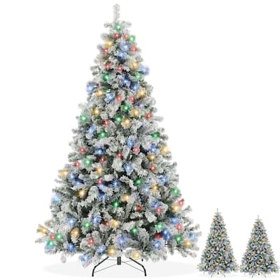 PreLit Snow Flocked Artificial Christmas Tree with Multicolor Lights