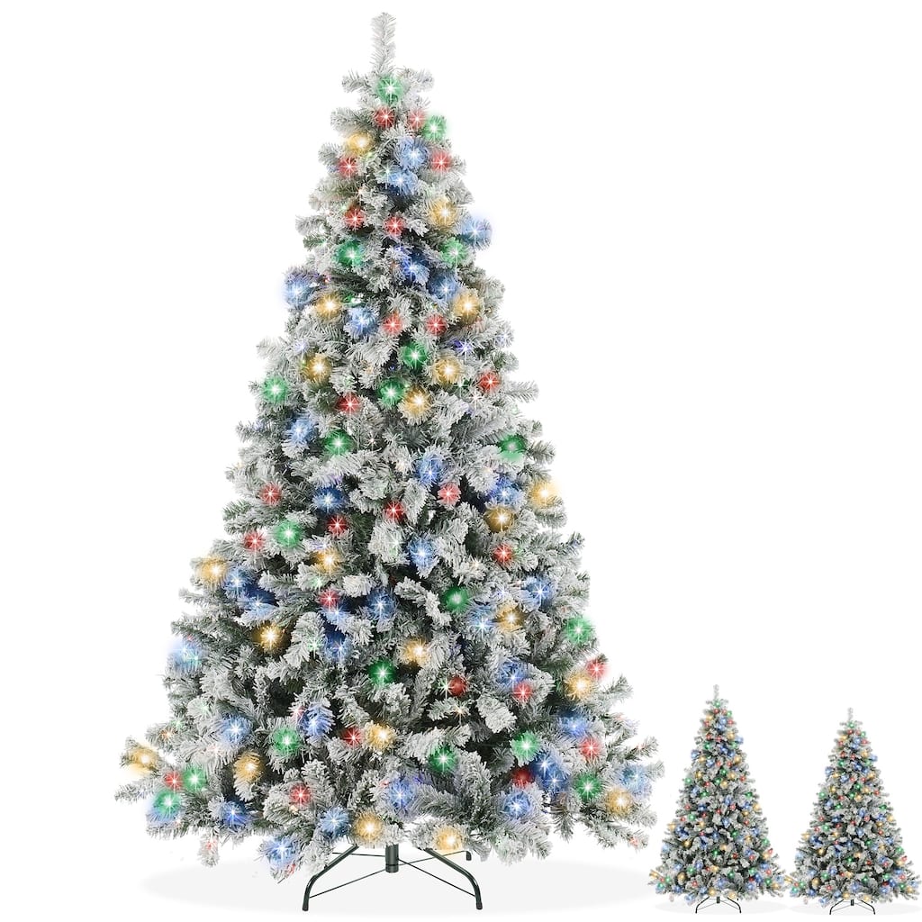 PreLit Snow Flocked Artificial Christmas Tree with Multicolor Lights