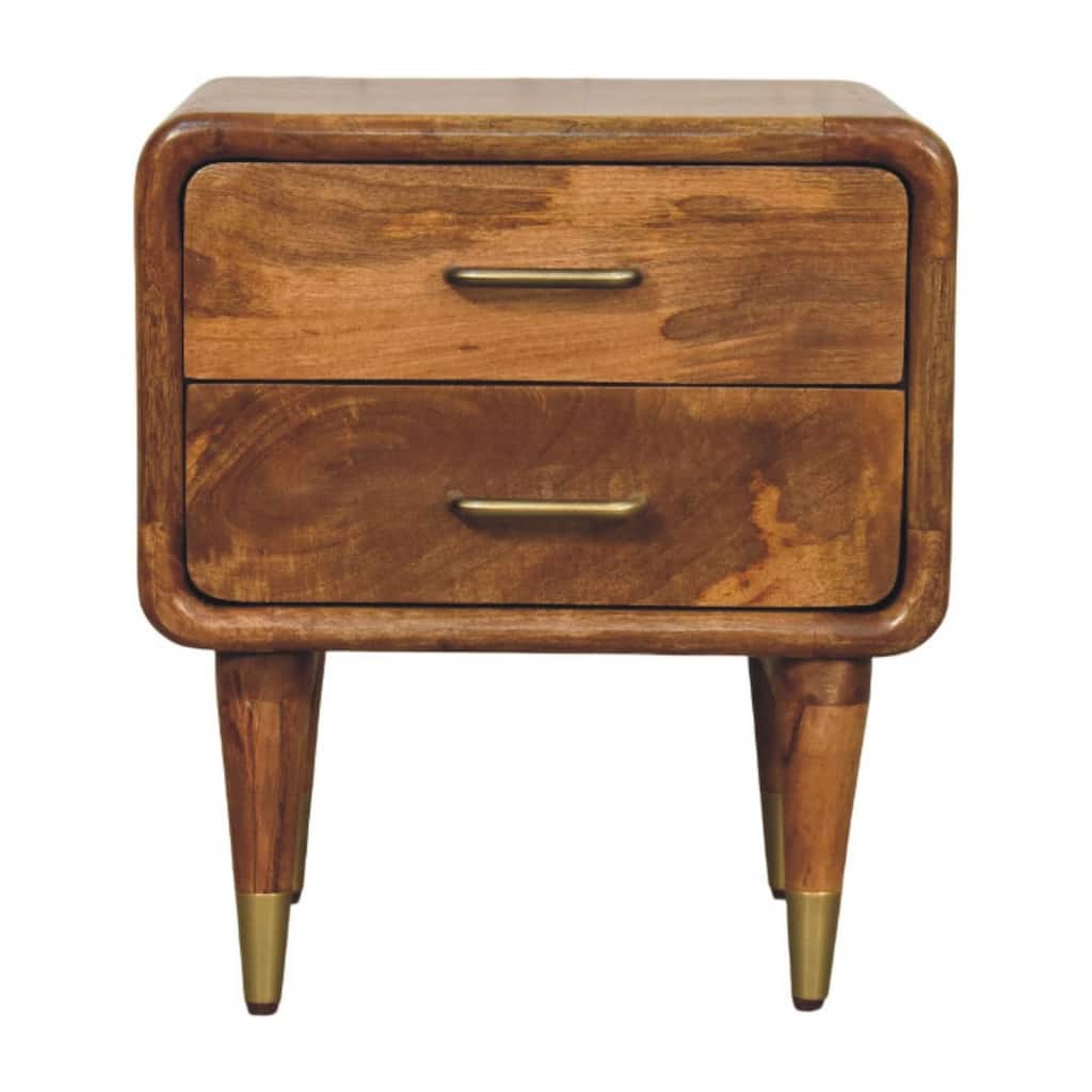 Artisan Furniture Solid Wood Amber Oak Bedside Table,2 Drawers , Brown