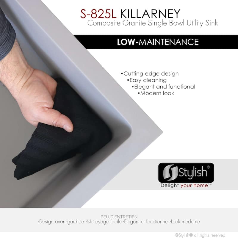 STYLISH 25 inch Single Bowl Dual Mount Composite Granite Utility Sink