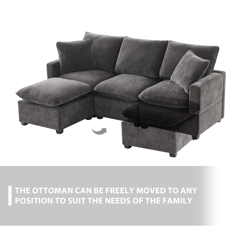 [VIDEO provided] [New] 84*57" Modern Modular Sofa, 4 Seat Chenille Sectional Couch Set with 2 Pillows Included, Freely Combinabl - N/A