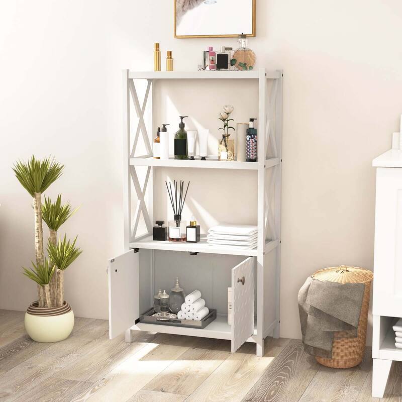 Costway Bathroom Storage Cabinet with Open Shelves & Double Doors - See Details