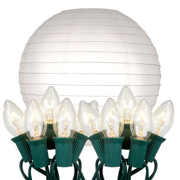 Glowing Paper Lanterns with White LED Lights - 8 Inch