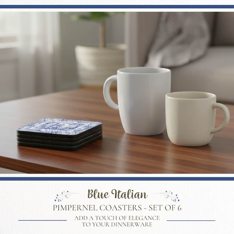 Pimpernel Set of 6 Blue Italian Coasters - 4 Inches Sq.