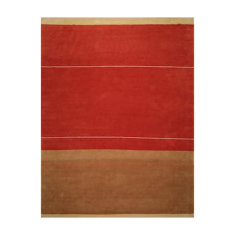 Hand Knotted Hip Designer Teracotta,Brown Tibetan Wool Modern & Contemporary Oriental Area Rug (9x12) - 9' 1'' x 11' 9''