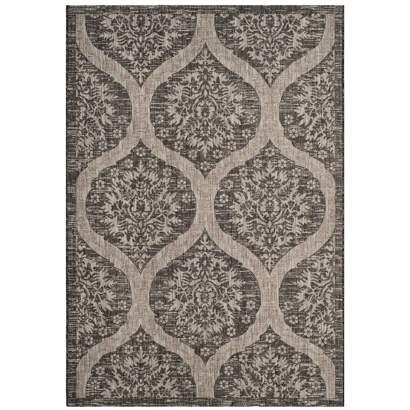 SAFAVIEH Courtyard Zakiyyah Indoor/ Outdoor Waterproof Patio Backyard Rug - 5'3" x 7'7" - Black/Grey