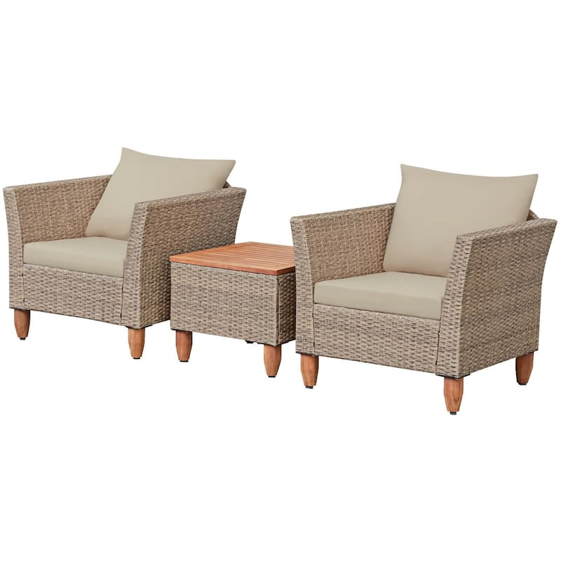 3 Pieces Patio Rattan Furniture Set with Washable Cushion for Yard Porch - 29" x 27" x 28"(L x W x H) - Beige