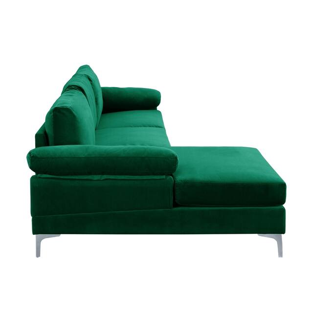 Velvet Upholstered L-Shape Sectional Sofa
