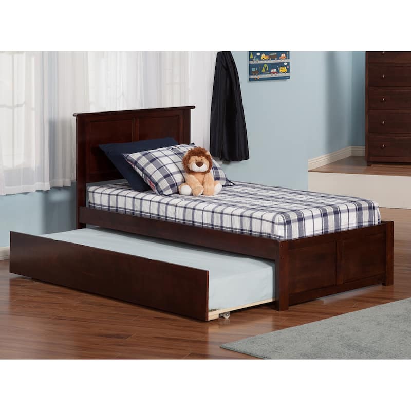 Antique Platform Bed with Trundle - Twin Size, Tuscan Style, Elegant Design, Space Saving, Bedroom Furniture