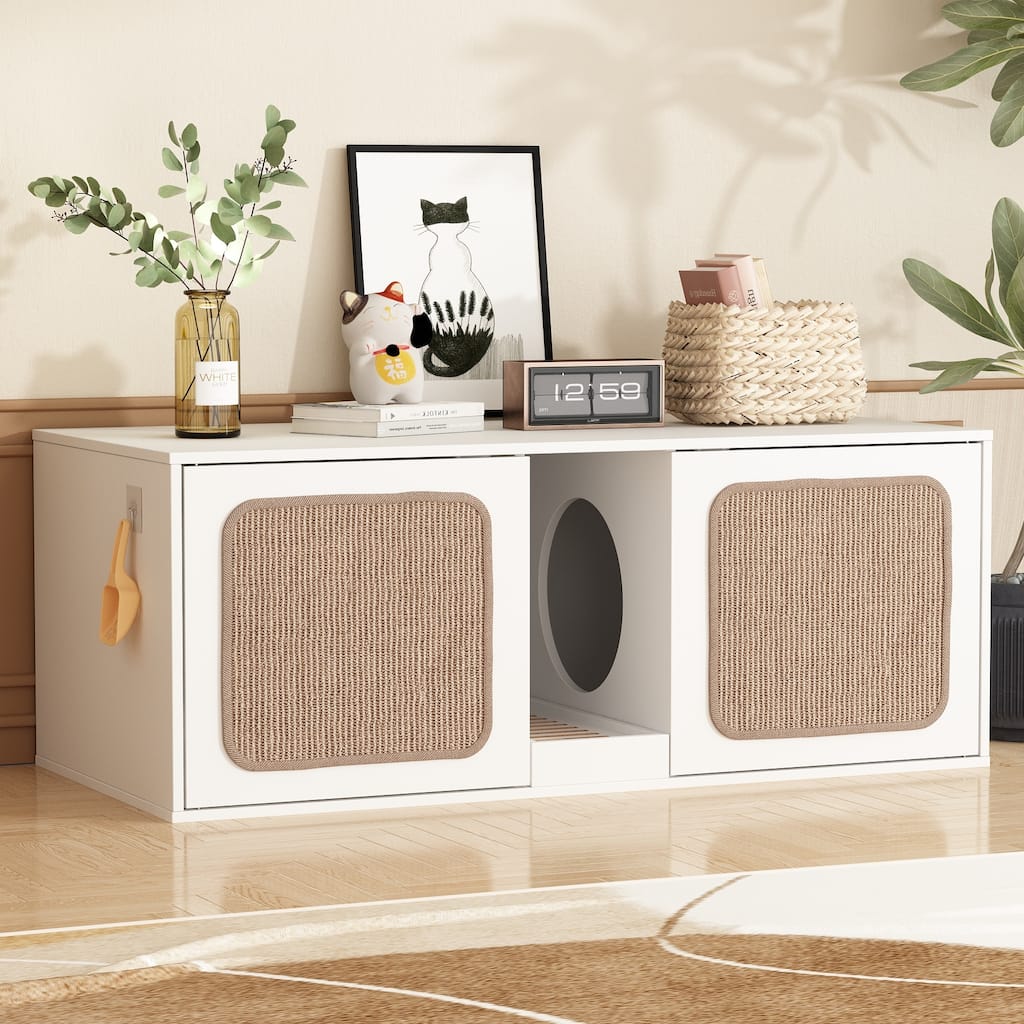 Modern Cat Litter Cat Enclosure,Washroom,Cabinet with two Large Rooms.