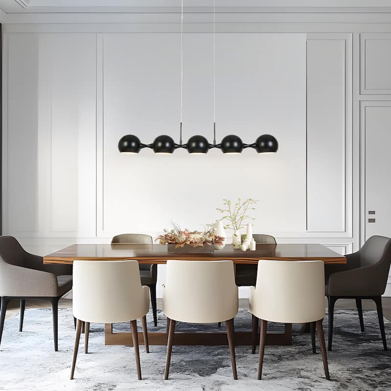 Mid-century Modern 5-Light LED Black Linear Chandelier Global Island Light for Dining Living Room - L 40.7" x W 5.9" x H 7.9