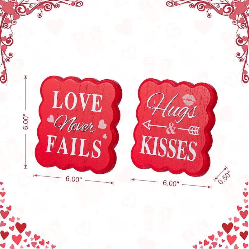Glitzhome 6"H Set of 2 Valentine's Wooden LOVE Never Fails Table Decor