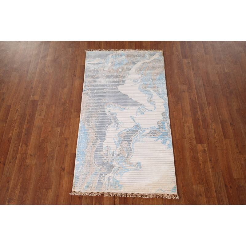 Striped Abstract Accent Rug Handmade Wool Carpet - 2'9" x 5'0"