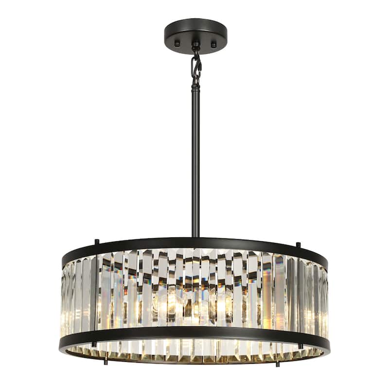 Modern 6-Light Black Crystal Drum Chandelier for Dining Room Kitchen Island - D 23.6" x H 72.9" Max